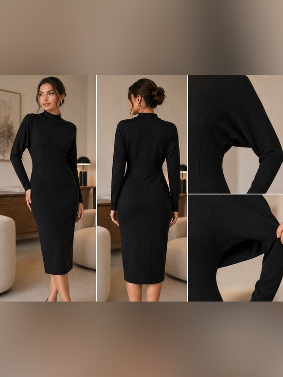 Outlander Dresses & Skirts - Outlander Black Size S Minimalist Knit Dress Office Bodycon Midi Quiet Luxury